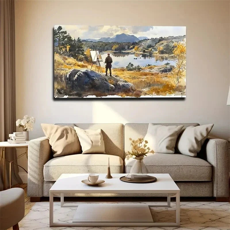 The Lake to Sketch Nature Wall Art Canvas Office Home Room Framed 120x60cm