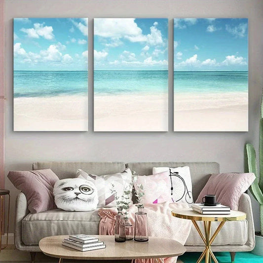3pcs Beach Shore Nature Ocean Nautical Metal Print Ready to Hang Art