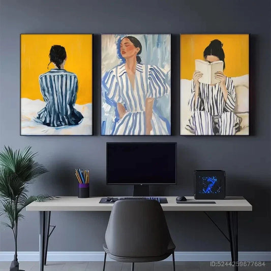3pcs Colorful Stripes Art Print Abstract Feminine Metal Print Ready to Hang Art