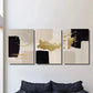3pcs Modern Abstract Golden Black Geometric Metal Print Ready to Hang Art