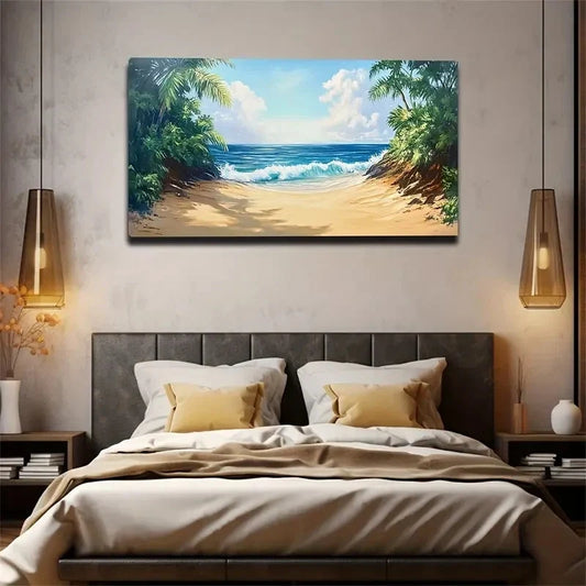 Impressionist Style Beach Wall Art Canvas Office Home Room Framed 80x45cm