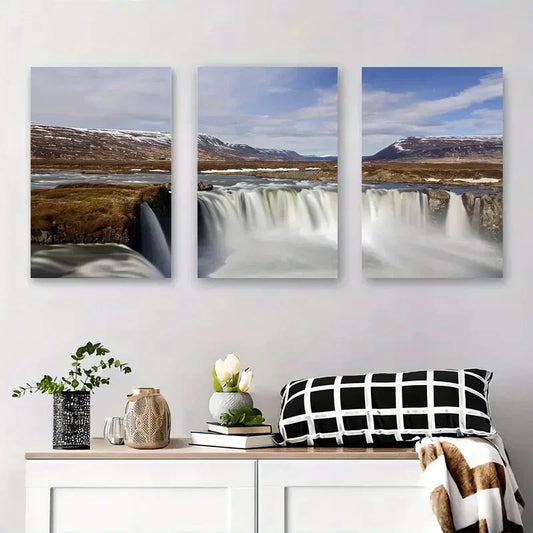 3pcs Flowing Water Over Rocky Landscape Metal Print Ready to Hang Art