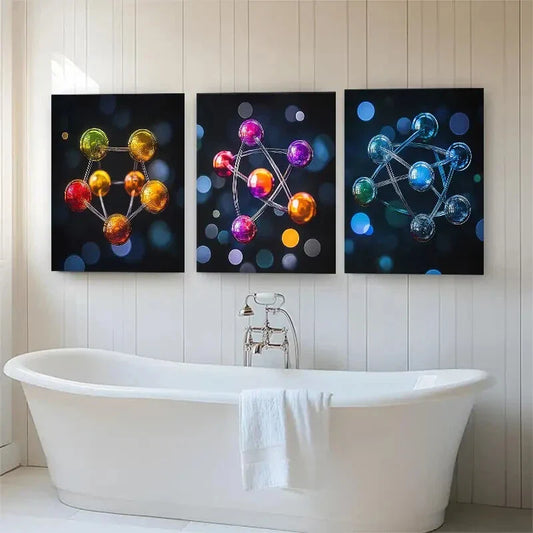 3pcs Vibrant Abstract Spheres Connected Perfect Wall Art Set Canvas Framed 40x60cm - High Quality Print 100% Australian Made Wall Canvas Ready to Hang