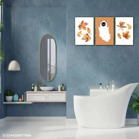 3pcs Fashionable Space Elegant Accent Golden Leave Metal Print Ready to Hang Art