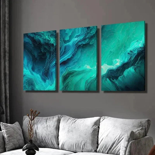 3pcs Blue Green Water Decorative Painting Wall Art Set Canvas Framed 40x60cm - High Quality Print 100% Australian Made Wall Canvas Ready to Hang