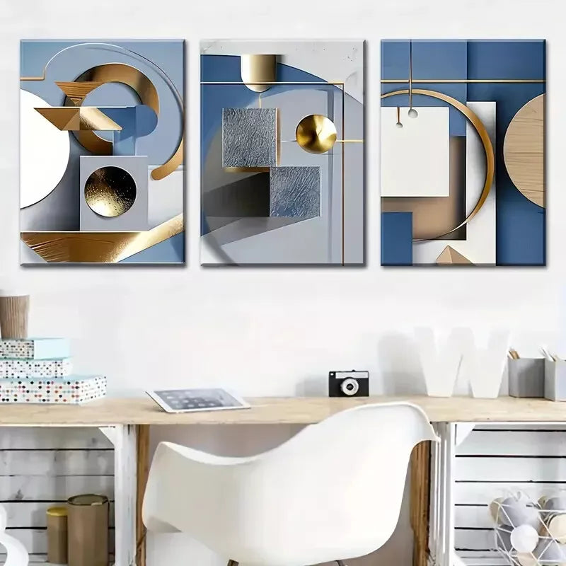 3pcs Modern Abstract with Geometric Print  Wall Art Set Canvas Framed 40x60cm - High Quality Print 100% Australian Made Wall Canvas Ready to Hang