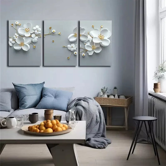 3pcs Three-Dimensional Plum Blossoms  Wall Art Set Canvas Framed 40x60cm - High Quality Print 100% Australian Made Wall Canvas Ready to Hang