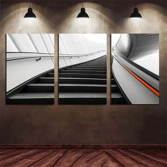 3pcs Staircase Abstract Contemporary Embossed Metal Print Ready to Hang Art