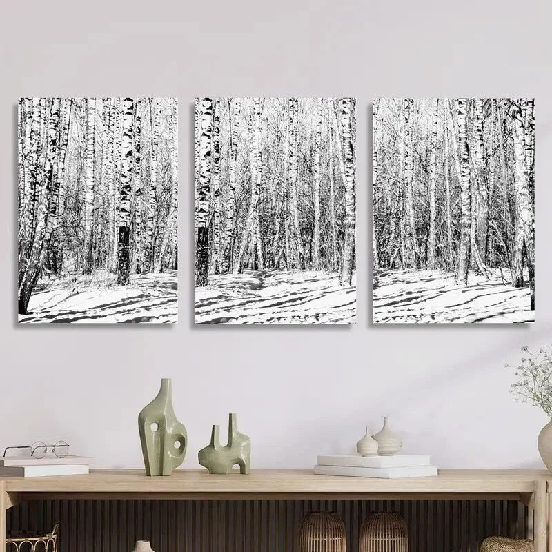 3pcs Winter Wonderland Scene with Snow-Covered Metal Print Ready to Hang Art Metal Print Ready to Hang Art