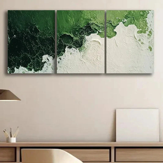 3pcs Green & White Marble Design Metal Print Ready to Hang Art