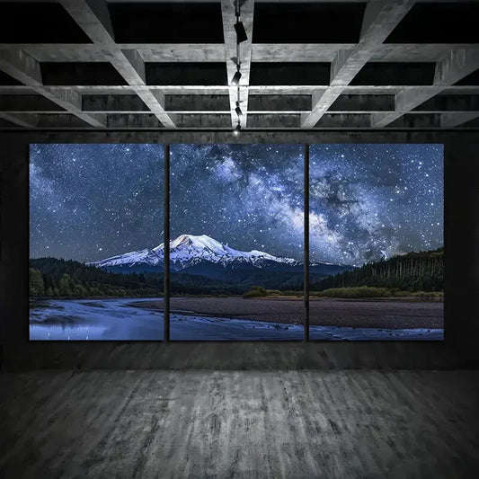 3pcs Starry Night Mountain Milky Way Galaxy Metal Print Ready to Hang Art