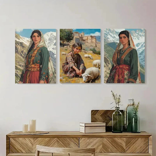 3pcs Kurdish girls Kurdistan Pictures Metal Print Ready to Hang Art