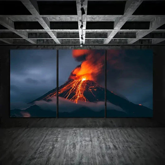 3pcs Volcanic Eruption Night Scene Metal Print Ready to Hang Art