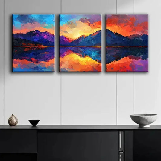 3pcs A beautiful painting of the mountains Metal Print Ready to Hang Art