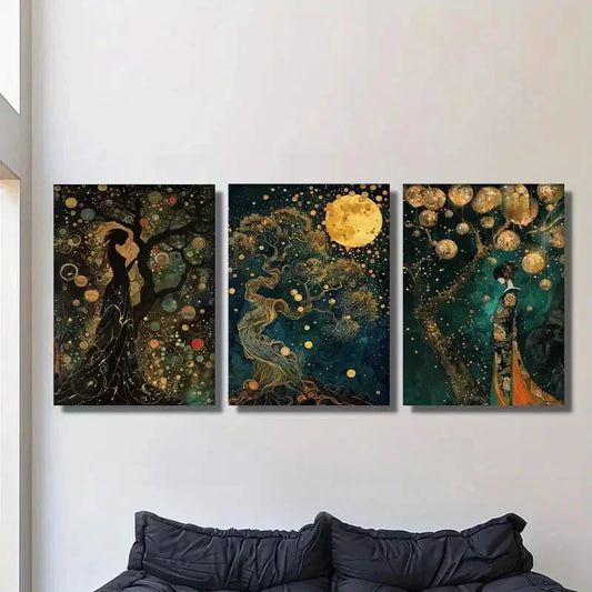 3pcs Depicting a Girl Illuminated by The Moon Metal Print Ready to Hang Art