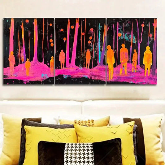 3pcs   Pink people in the woods Wall Art Set Canvas Framed 40x60cm - High Quality Print 100% Australian Made Wall Canvas Ready to Hang