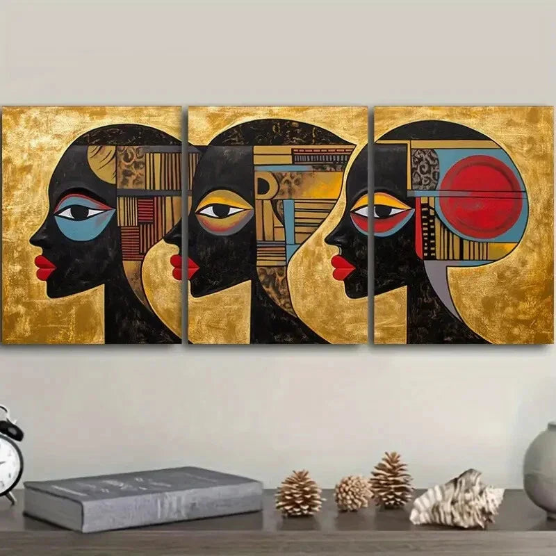 3pcs Black and Golden portrait abstract painting Wall Art Set Canvas Framed 40x60cm - High Quality Print 100% Australian Made Wall Canvas Ready to Hang