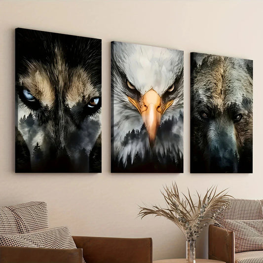3pcs Beast Gaze Modern Fashion Elegant Art Eagle Wall Art Set Canvas Framed 40x60cm - High Quality Print 100% Australian Made Wall Canvas Ready to Hang