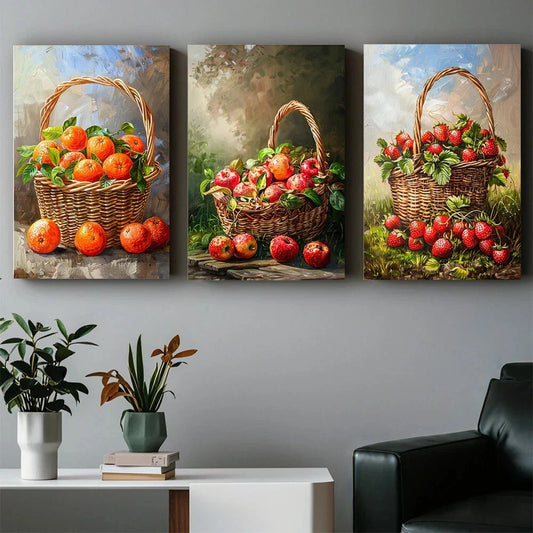 3pcs Abstract Fruit Basket Still Life Metal Print Ready to Hang Art