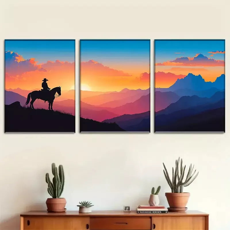 3pcs  beautiful vibrant Sunset Rider nature  Wall Art Set Canvas Framed 40x60cm - High Quality Print 100% Australian Made Wall Canvas Ready to Hang