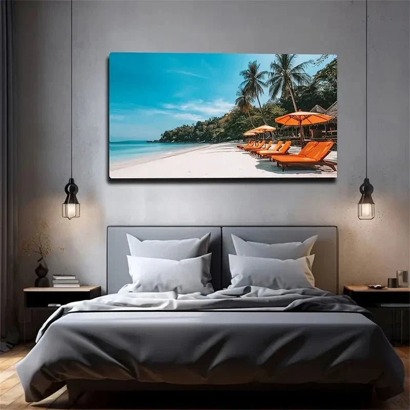 Seaside Holiday Landscape Wall Art Canvas Office Home Room Framed 80x45cm