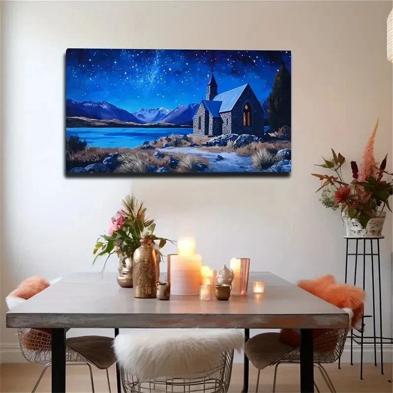 Lakeside Night Scene Wall Art Canvas Office Home Room Framed 80x45cm