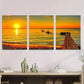 3pcs Sunset Beach Fishing Boats Ocean Vibrant Wall Art Set Canvas Framed 40x60cm - High Quality Print 100% Australian Made Wall Canvas Ready to Hang