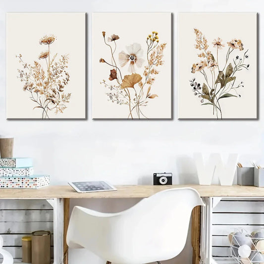 3pcs Flower Natural Plant Little wild flower Metal Print Ready to Hang Art