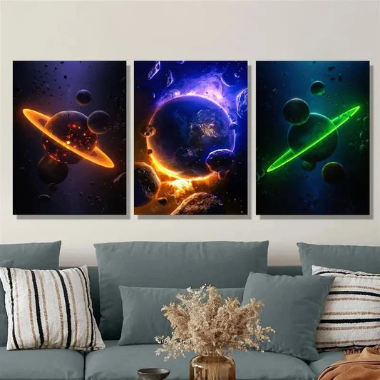 3pcs Lava planet, virtual fantasy planet Metal Print Ready to Hang Art