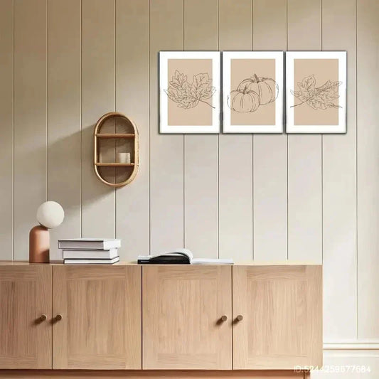 3pcs Artistic Flowers Leaves Pumpkin Poster Metal Print Ready to Hang Art
