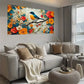 Vibrant Floral & Bird Scene Wall Art wall canvas office home room framed 120x60cm