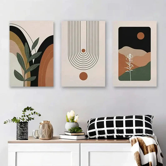 3pcs Abstract Geometric Earthy Tones & Nature Metal Print Ready to Hang Art