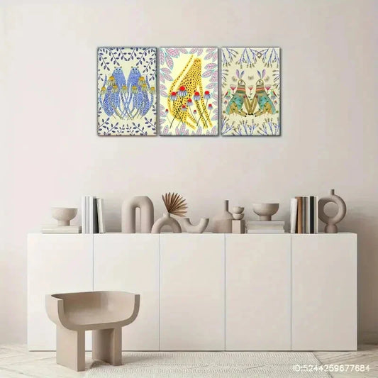 3pcs Rabbit Animal Portrait Art Poster Abstract Metal Print Ready to Hang Art