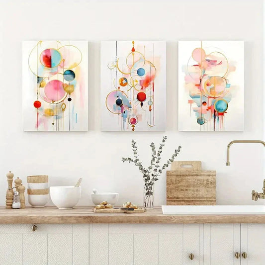 3pcs Yellow And Gold Abstract Circles Metal Print Ready to Hang Art