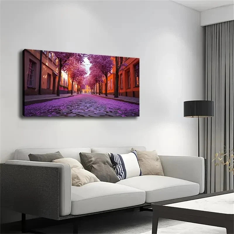 Trees Falling Purple Petals Wall Art Canvas Office Home Room Framed 120x60cm
