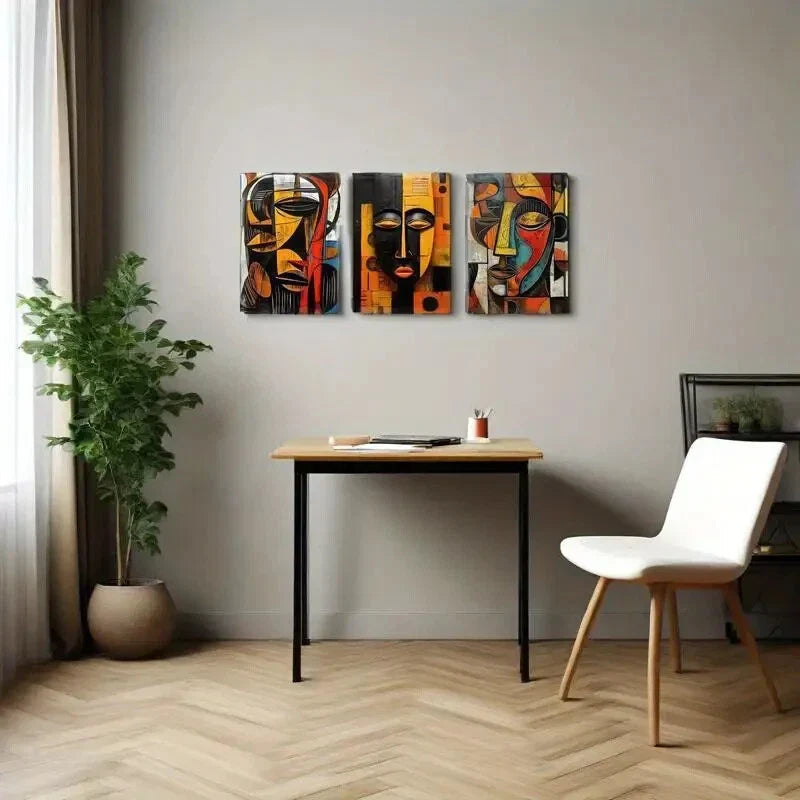 3pcs Paintings with Artistic Portraits,  Metal Print Ready to Hang Art