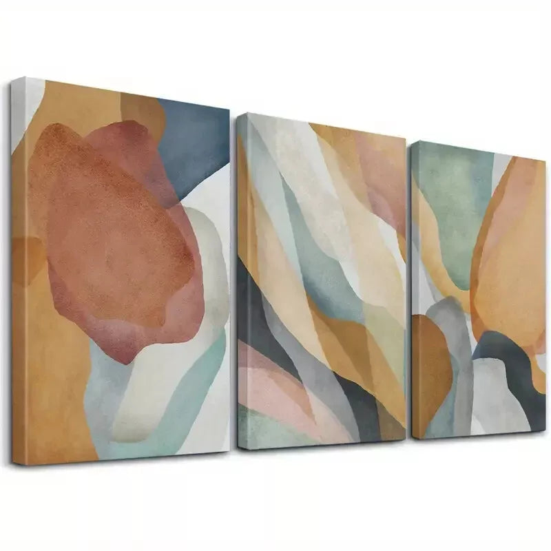 3pcs Brown, Green & Blue Abstract Canvas Framed 40x60cm - High Quality Print 100% Australian Made Wall Canvas Ready to Hang