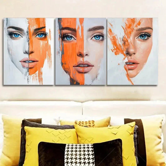 3pcs Confident Blue-Eyed Woman Metal Print Ready to Hang Art
