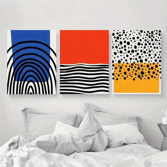 3pcs Blue, Yellow, Red Nordic Style Metal Print Ready to Hang Art