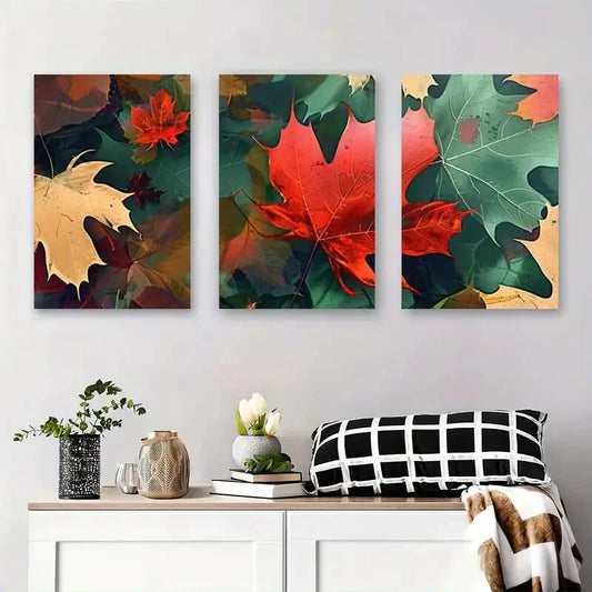 3pcs Autumn Maple Leaf Botanical Abstract Fall Metal Print Ready to Hang Art
