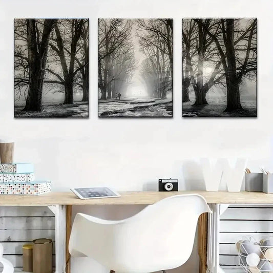 3pcs Forest Picture Tree Walk In The Forest Metal Print Ready to Hang Art