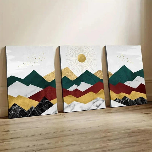 3pcs Contemporary Geometric Landscape  Wall Art Set Canvas Framed 40x60cm - High Quality Print 100% Australian Made Wall Canvas Ready to Hang