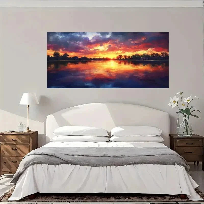 Lake Sunset Nature Beauty Wall Art Canvas Office Home Room Framed 80x45cm