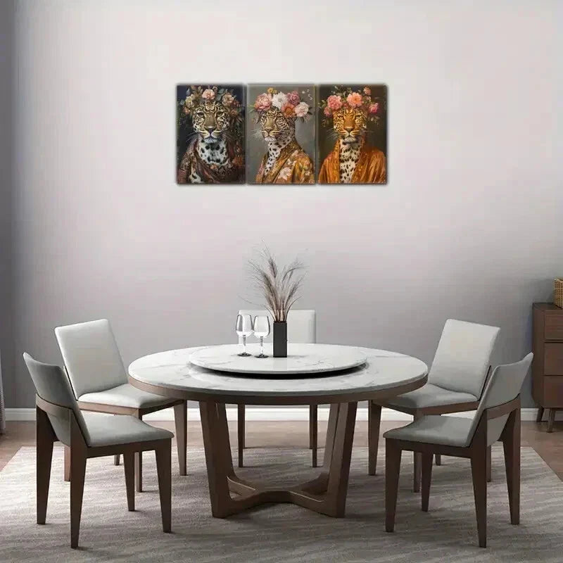 3pcs Majestic Leopard Print Animal Poster Metal Print Ready to Hang Art