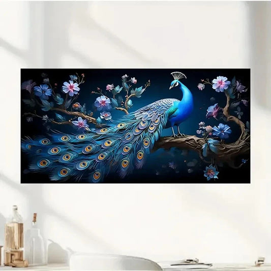 Vibrant Peacock Floral Wall Art Canvas Office Home Room Framed 80x45cm