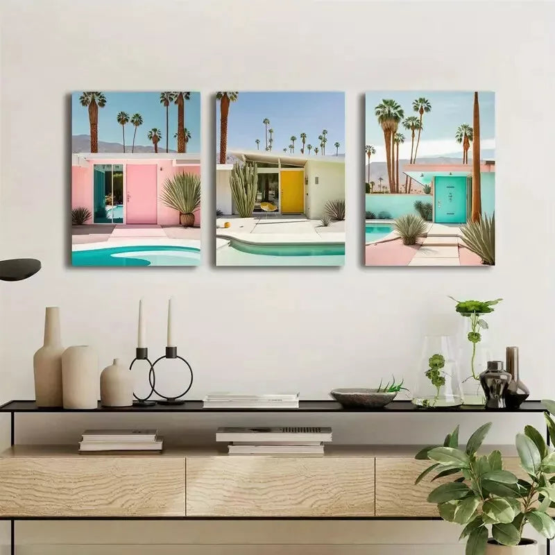 3pcs Mid Century Modern Canvas Framed 40x60cm - High Quality Print 100% Australian Made Wall Canvas Ready to Hang