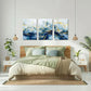 3pcs  White and Gold Butterflies on Blue and White  Metal Print Ready to Hang Art