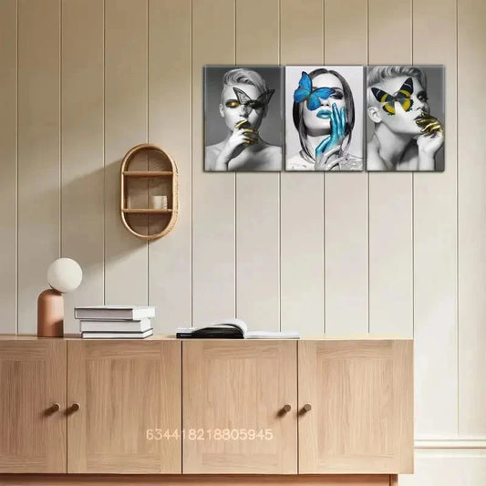 3pcs Butterfly & Beauty Character Posters, Metal Print Ready to Hang Art