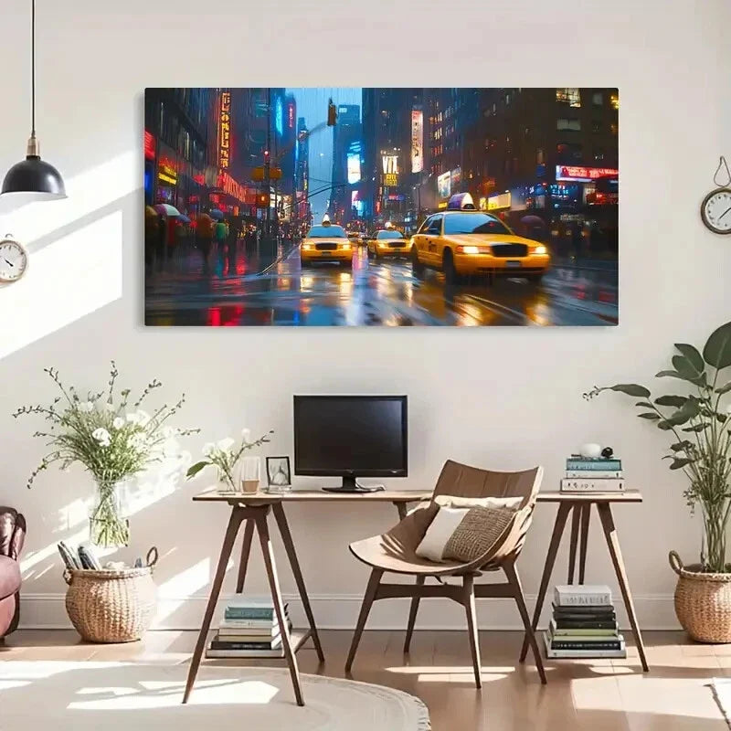 Times Square Taxis Floral Wall Art Canvas Office Home Room Framed 120x60cm