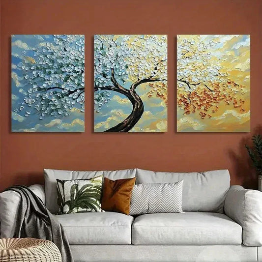 3pcs Abstract Floral Canvas Wall Art Painting Metal Print Ready to Hang Art